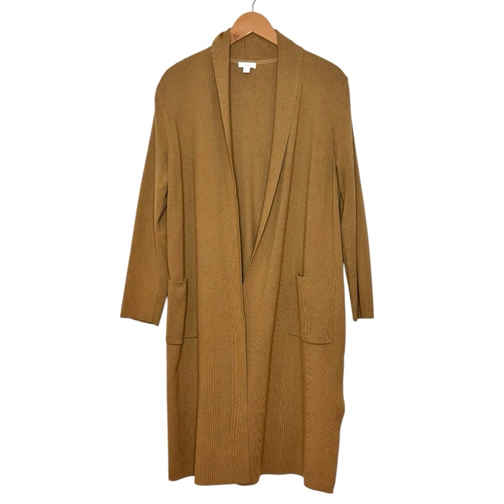 J. Jill Longline Cardigan Sweater Size Large Petite Open Front Brown Duster